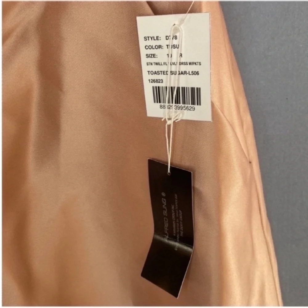 Alfred Sung Satin Twill Sleeveless V-Neck Dress Toasted Sugar Light Pink Size 10 - Picture 8 of 10
